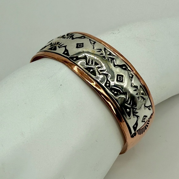 Navajo Copper and Sterling Silver Cuff Bracelet – Signed R.C. Littl – Size 6-7” - Picture 5 of 17